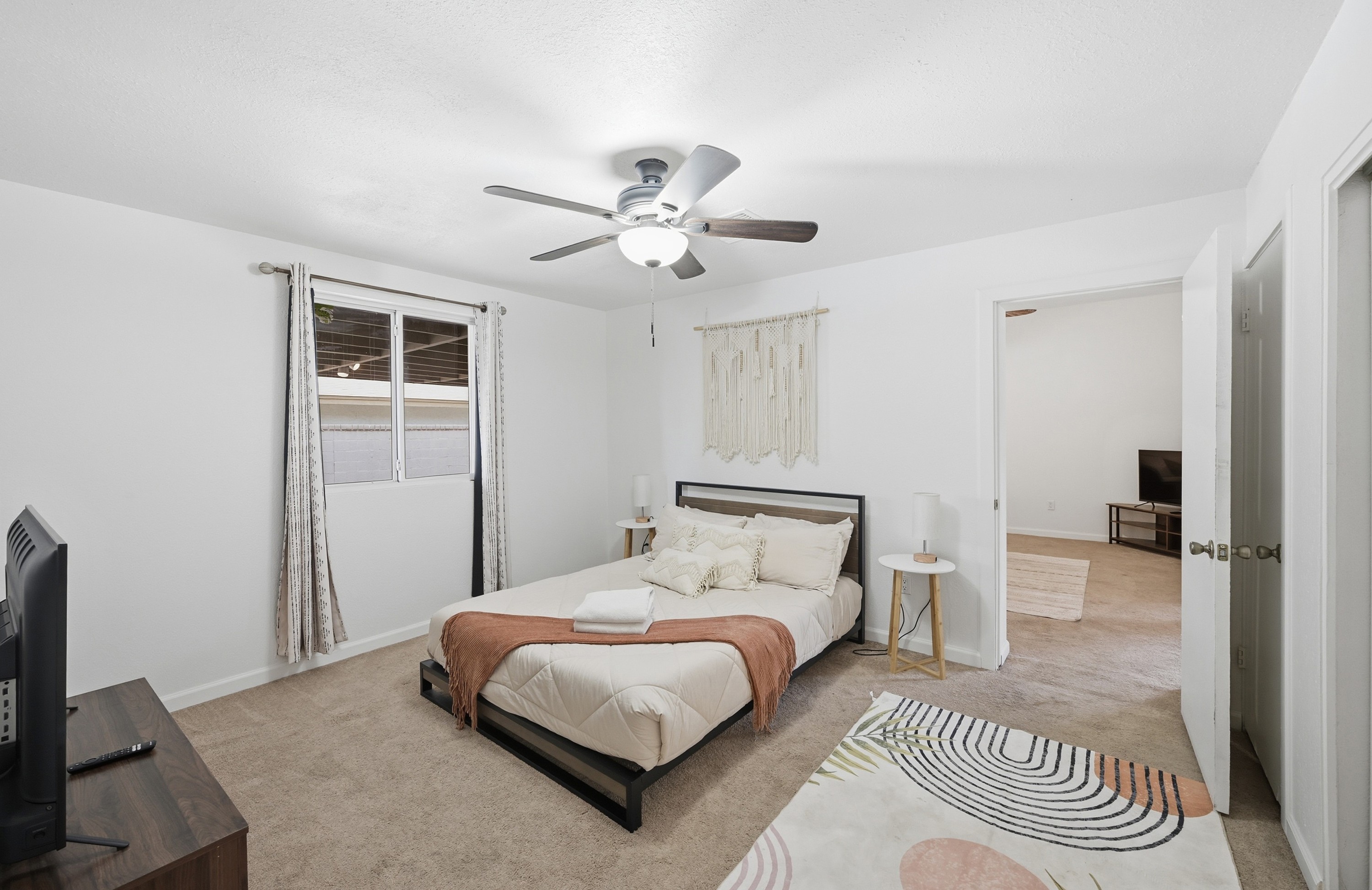 Boho bedroom with textured bedding